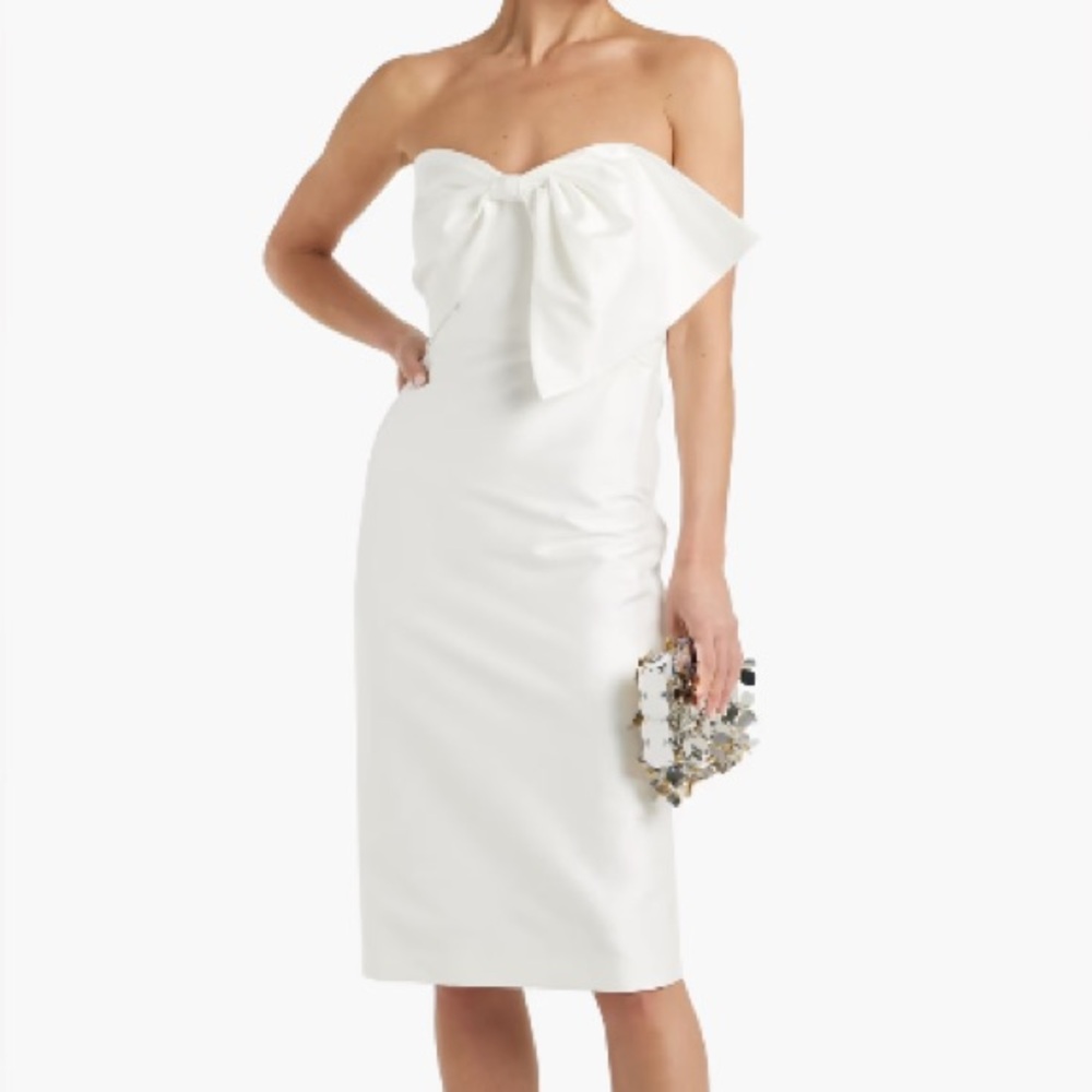 BADGLEY MISCHKA Strapless bow-embellished faille midi dress